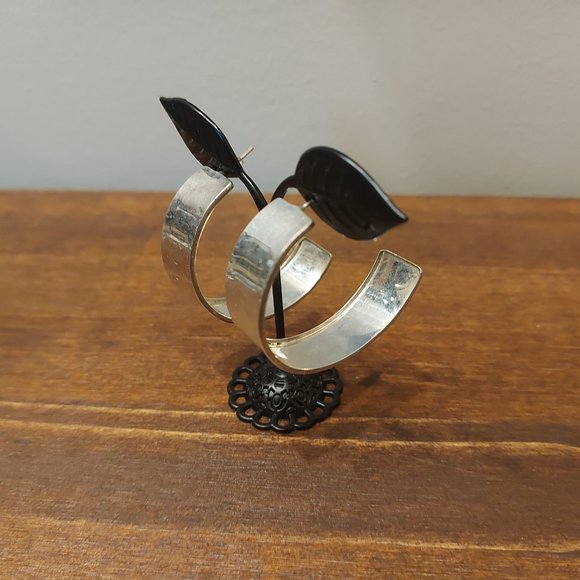 Handmade Mexican 925 Silver Smooth 3/4 Hoop Earrings - Wide - Picture 1 of 9